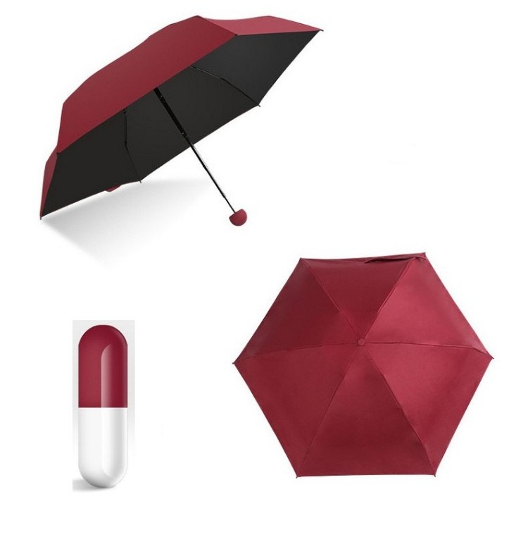 Mini 5 Foldable Rain Umbrella with Cute Capsule Case