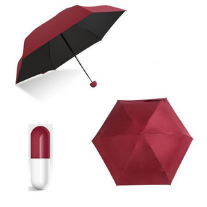 Mini 5 Foldable Rain Umbrella with Cute Capsule Case