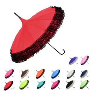 New product Curved handle lace pagoda straight umbrella