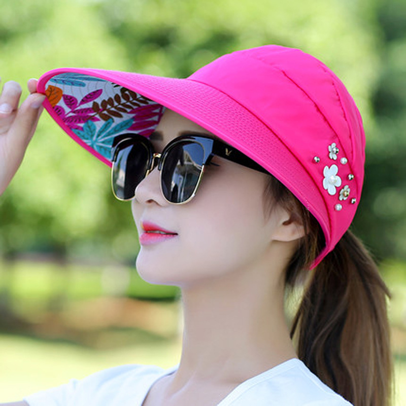 Wide Brim Wholesale Summer Beach Cap Visor Roll Sun Hat for Women