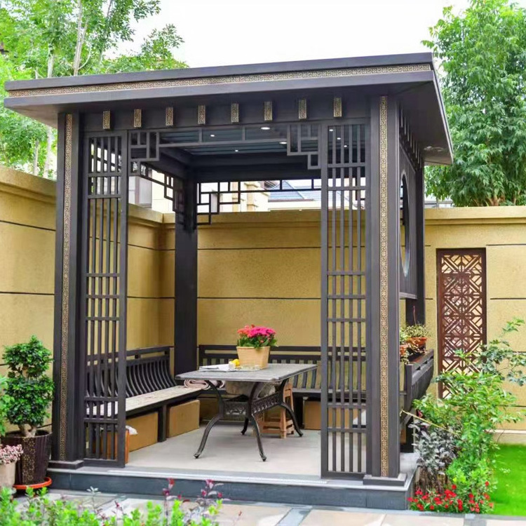 Customized aluminum metal outdoor pavilion modern garden gazebo made of aluminum sun roof terrace pergola