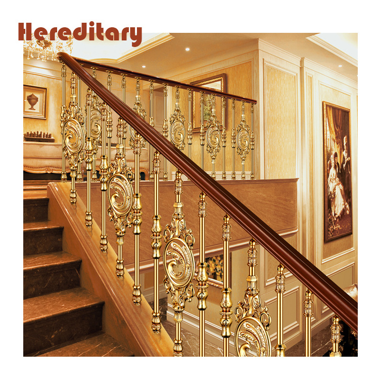 European Style K Gold Cast Aluminum Balustrade Handrail Railings For Staircase and Balcony Railing