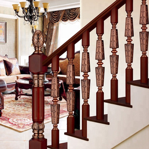 Antique curved stair aluminium balusters / railing kits with solid wood square pillar