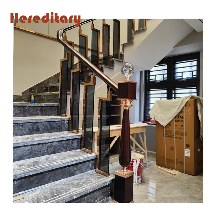 New design rose glod stainless steel glass balustrade stairs stainless steel stair railings for villa house