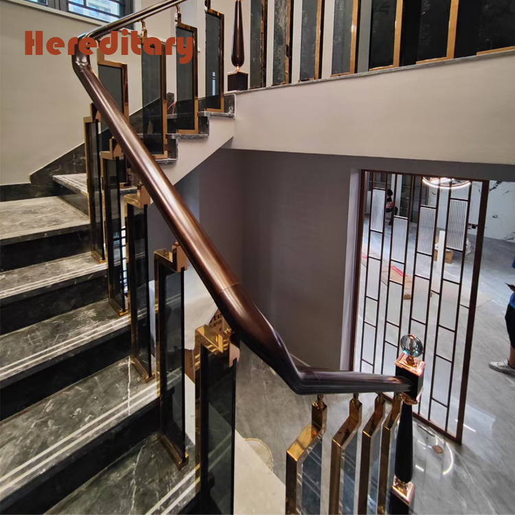 New design rose glod stainless steel glass balustrade stairs stainless steel stair railings for villa house