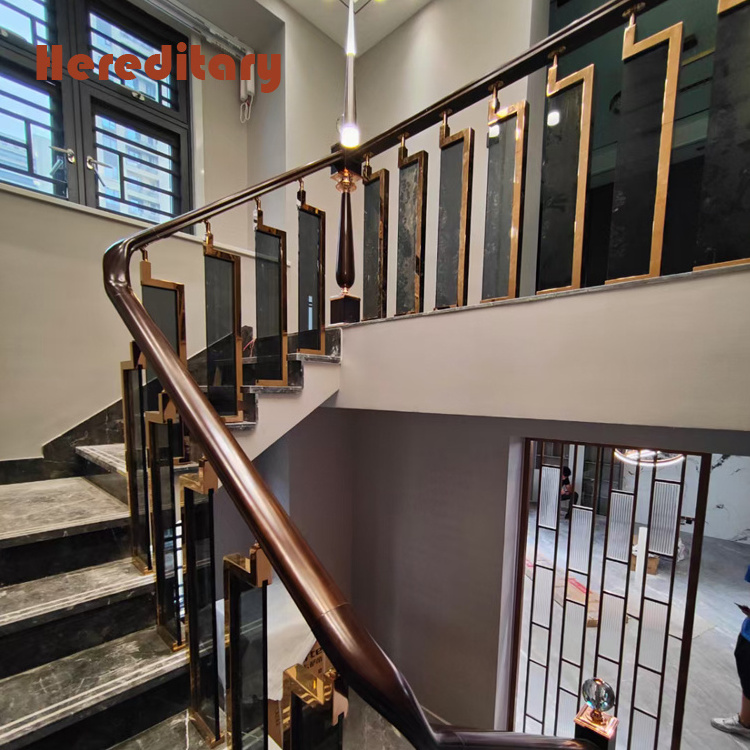 New design rose glod stainless steel glass balustrade stairs stainless steel stair railings for villa house