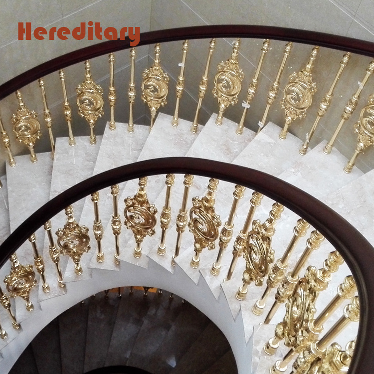 European Style K Gold Cast Aluminum Balustrade Handrail Railings For Staircase and Balcony Railing