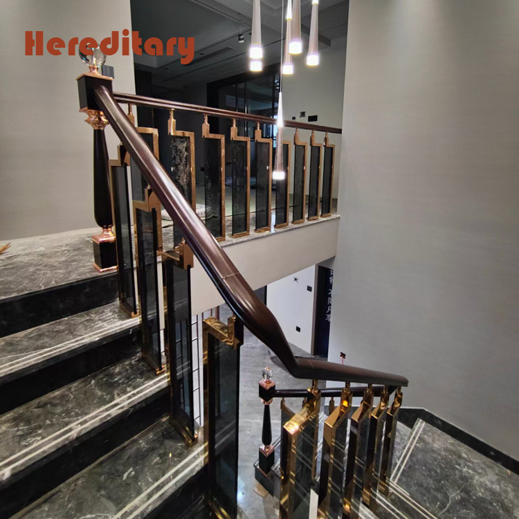 New design rose glod stainless steel glass balustrade stairs stainless steel stair railings for villa house