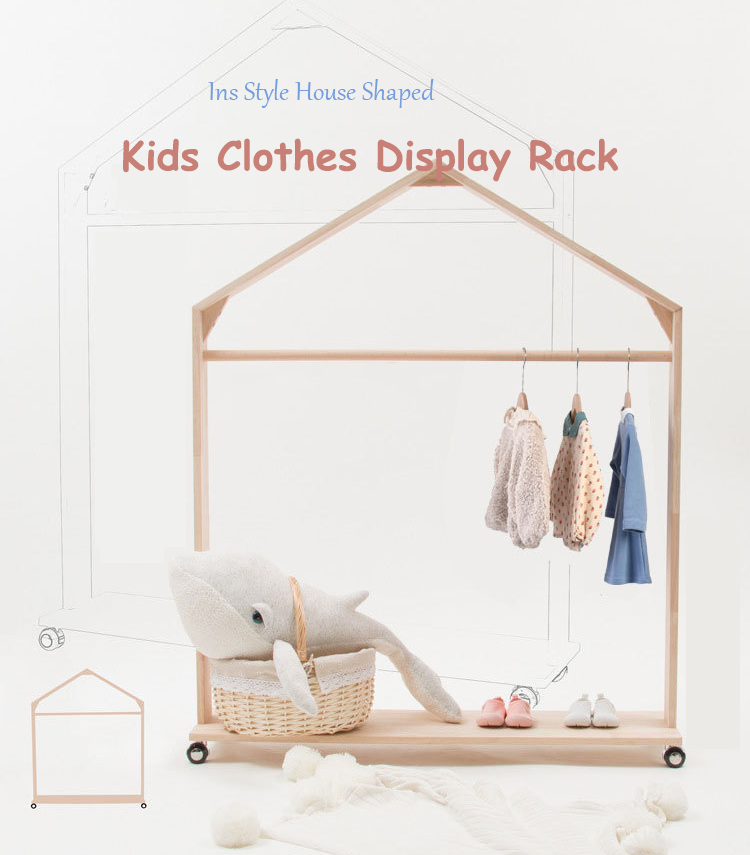 Kids bedroom retail shop wooden floor standing clothes rack for kids clothing racks