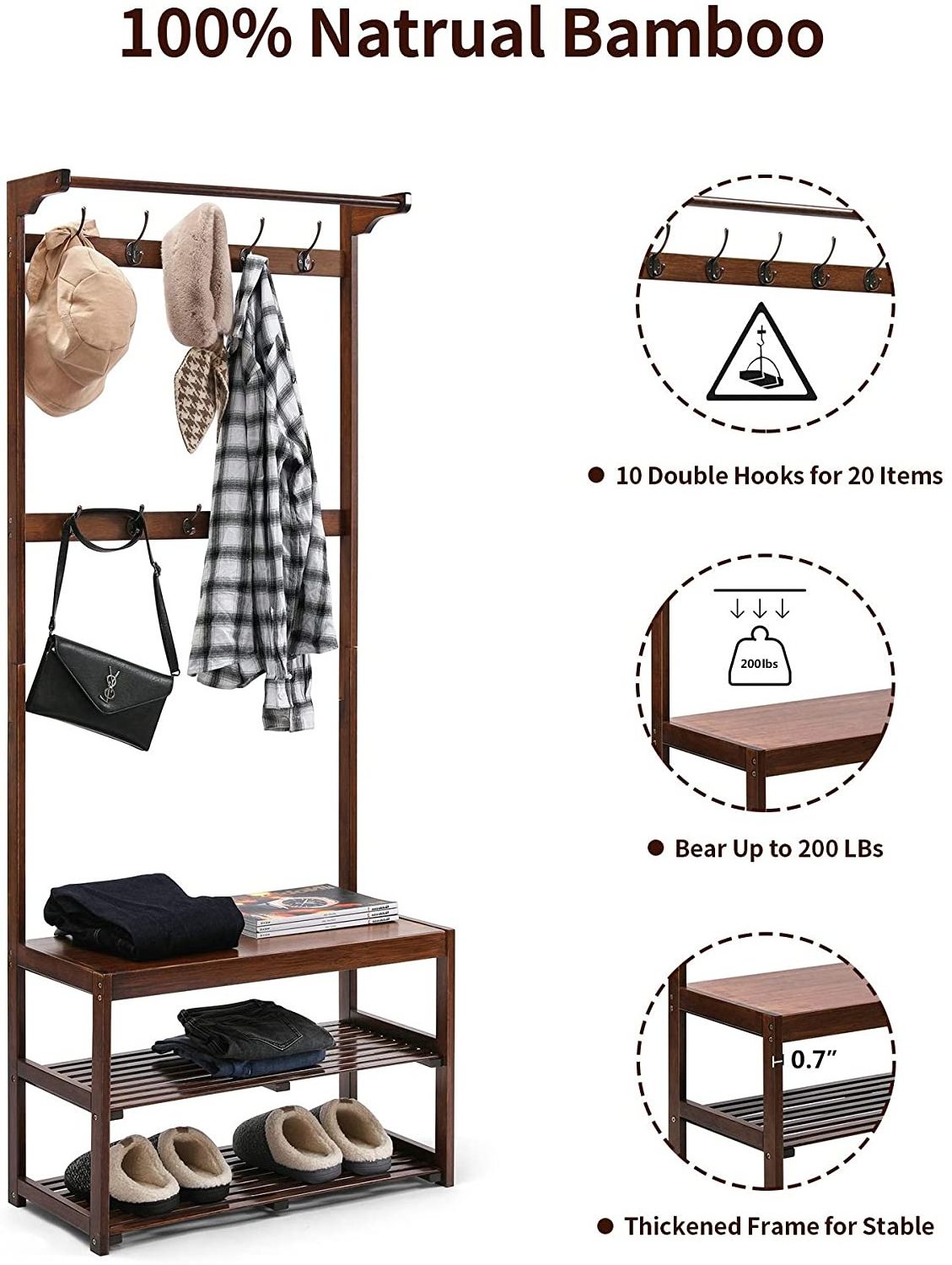 Hot selling coat rack shelf corner coat rack shoe racks with Shoe Storage Bench