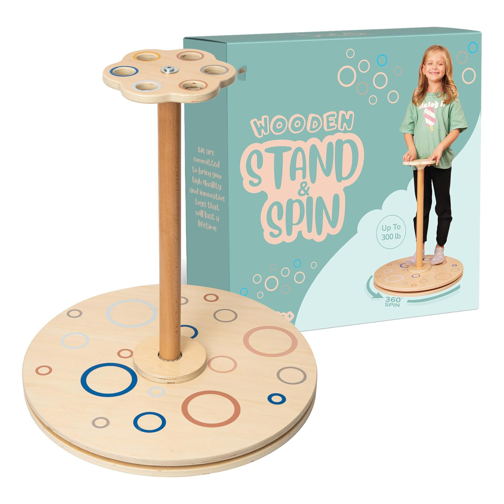 Wooden Stand and Spin Toy Balance Board 360 Spinner Stand Toddler Toys Indoor Outdoor playhouses Birthday for Boy Girl