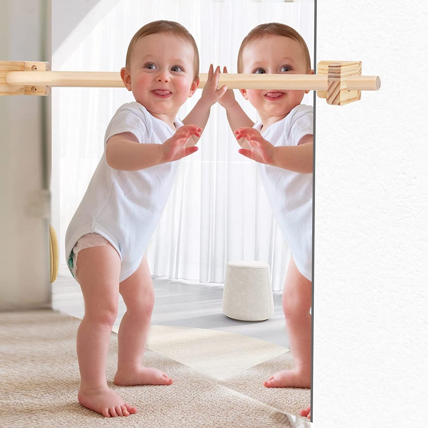 Wooden baby adjustable pull up bar doorway home montessori wall mounted infants pull up bar