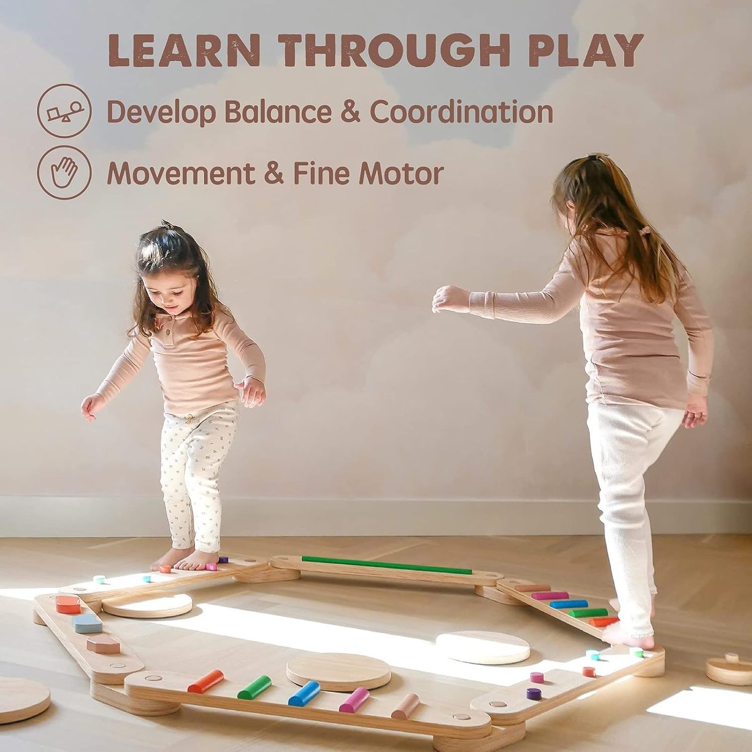 Montessori Balance Beam Kids Indoor and Outdoor Balance Blocks Kids Play Equipment Balance boards for Coordination