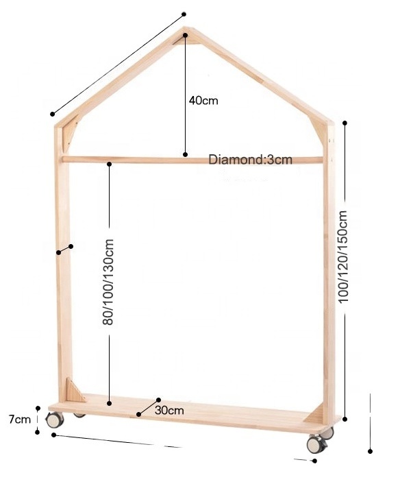 Kids bedroom retail shop wooden floor standing clothes rack for kids clothing racks