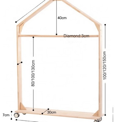 Kids bedroom retail shop wooden floor standing clothes rack for kids clothing racks