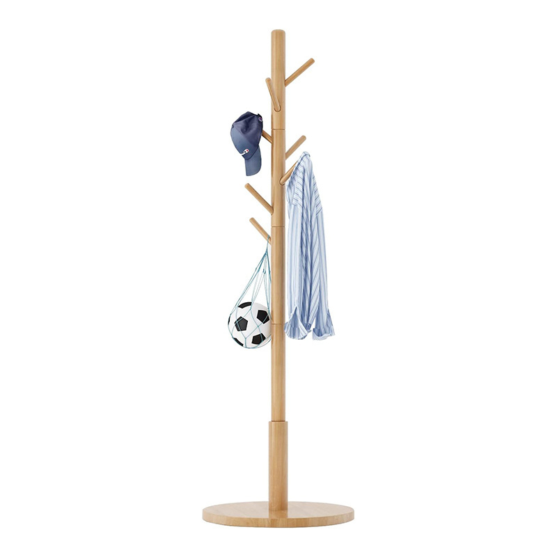 Freestanding rubber wood clothes tree coat rack clothes stands with 8 hooks