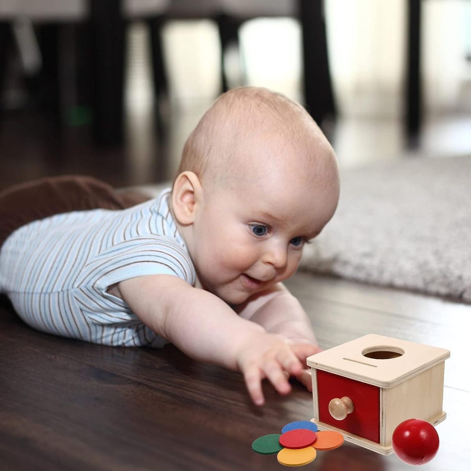 Toyvian Montessori Wooden Toys, 2 in 1 Montessori Object Permanence Box Ball Drop Toy Montessori Coin Box with Drawer for Infant