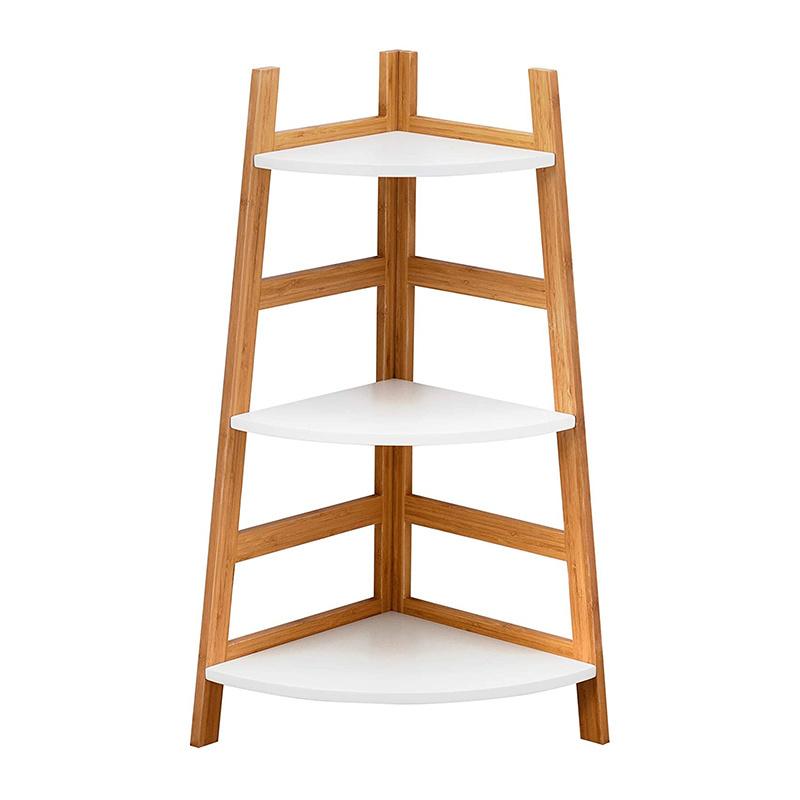 Bamboo Corner Shelf 3 Tier Ladder Storage Bathroom Shelf for Home Office Rack for Display Corner