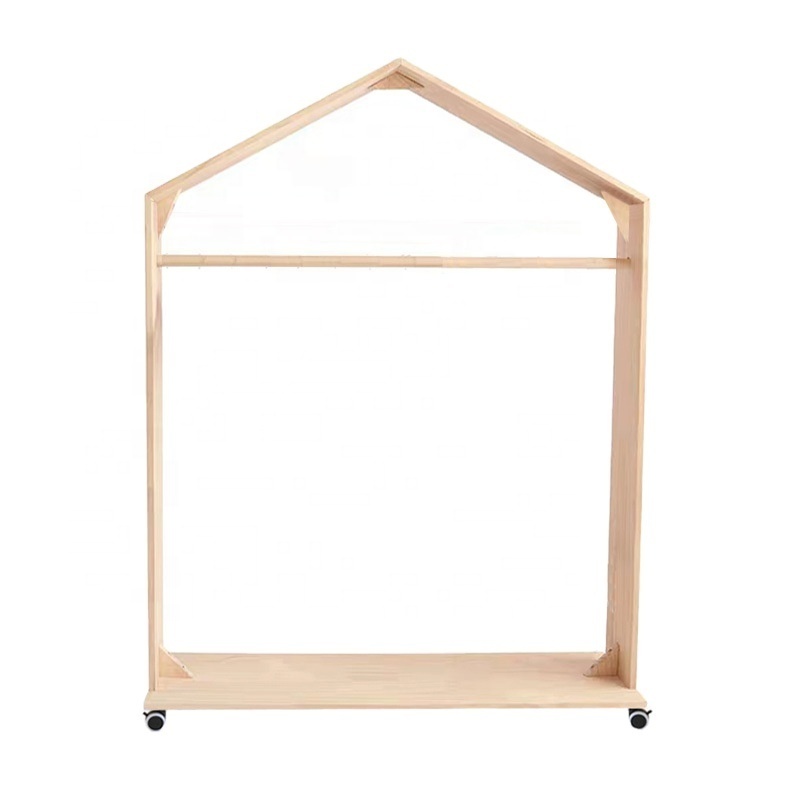 Kids bedroom retail shop wooden floor standing clothes rack for kids clothing racks