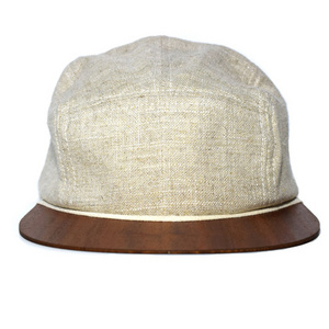 Wholesale Flat Brim 5 Panel Baseball Cap Snapback Hat with wooden visor