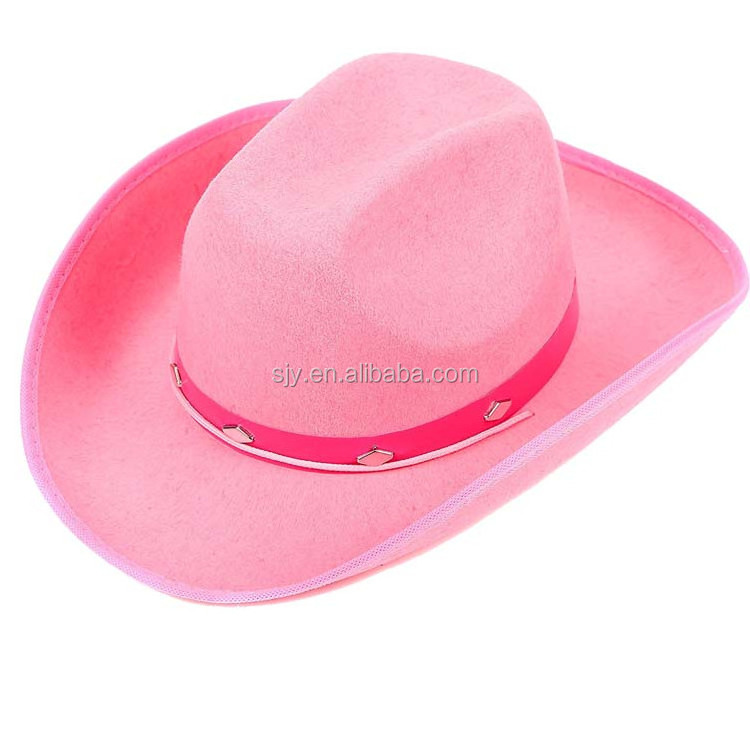 100% Wool Felt Pink Ladies Wide Brim Cowboy Hat Folding Fedora Hat