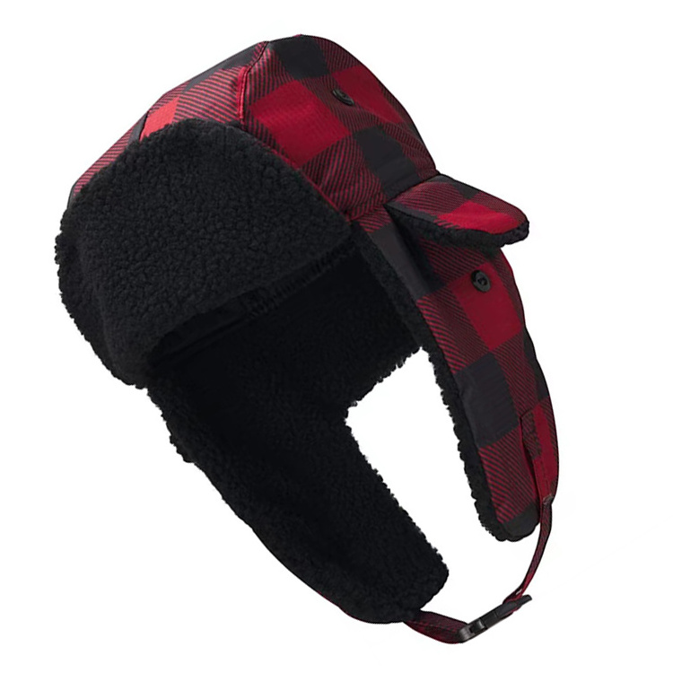 Custom Checked Men's Winter Hat Russia Style Ushanka Trapper Bomber Cap with Ear Flaps