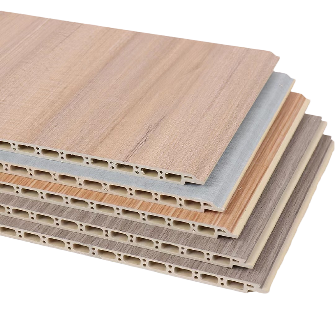 BAIJIN Indoor Wood Laminated Plastic Composite Integrated Wallboard Cladding Fluted Wall Board PVC Ceiling Panel