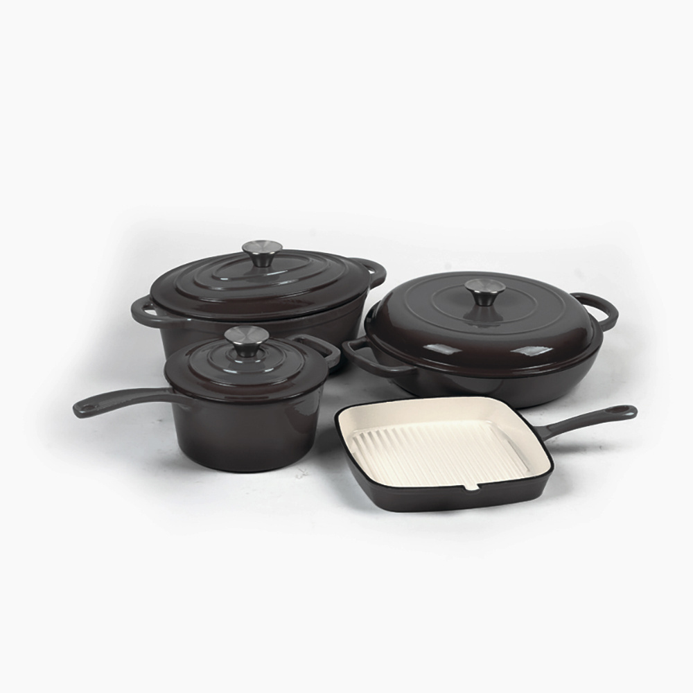 Manufacture Dutch Oven Cast Iron Outdoor Camping Cookware 7 Piece Set With Wooden box