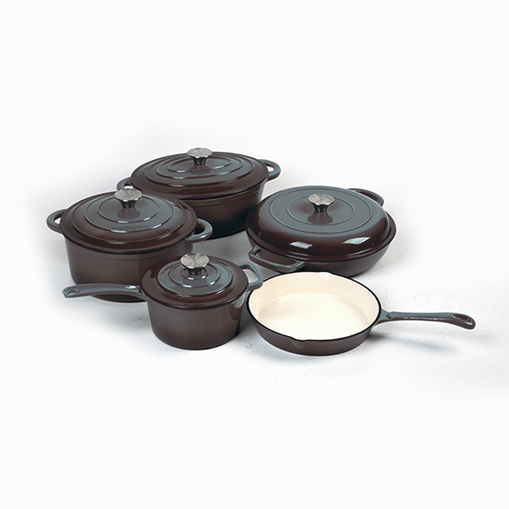 Manufacture Dutch Oven Cast Iron Outdoor Camping Cookware 7 Piece Set With Wooden box