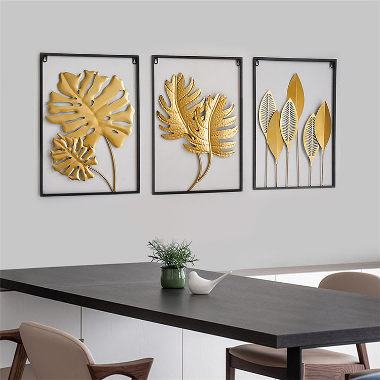 Wall Decor Gold House Iron Interior Modern Living Room Frame Sticker Art Hanging Flower Metal Home Wall Decoration