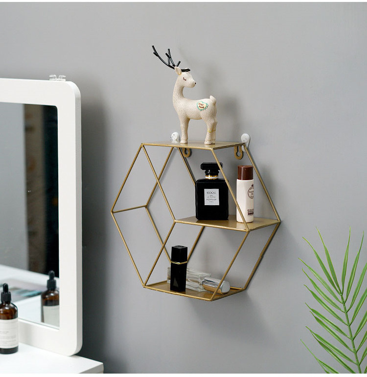 Hexagon Round Metal Wall Mounted Shelves For Home Decoration Modern Metal Wall Shelf Decoration