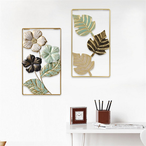 Luxury Wrought Iron Lobby Entrance Wall Hanging Decoration Gold Metal Leaves Wall Hanging Decor For Home Hotel