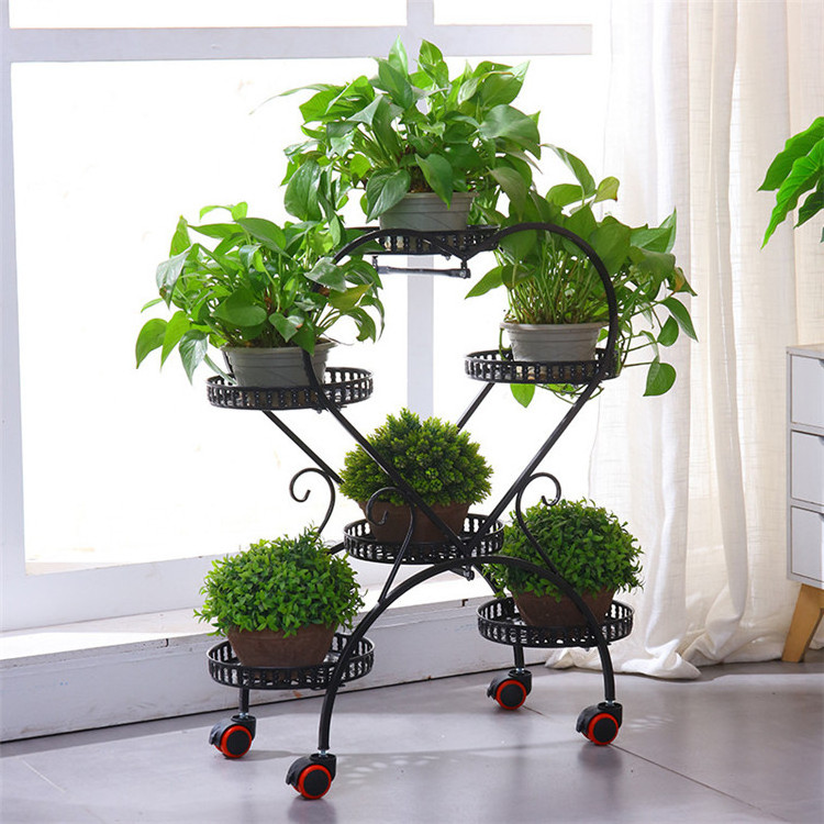 Wholesale Plant Stand Metal 6 Tier Steel Heart Shape Plant Stand With Wheels Indoor Outdoor Home Usage