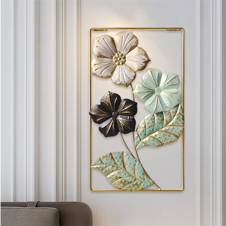 Luxury Wrought Iron Lobby Entrance Wall Hanging Decoration Gold Metal Leaves Wall Hanging Decor For Home Hotel