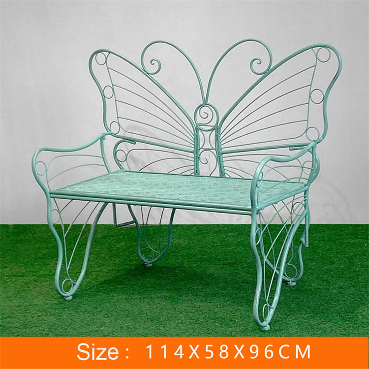 Modern Style Wrought Iron Garden Bench Anti Rust Outdoor Double Seat Butterfly Garden Chair