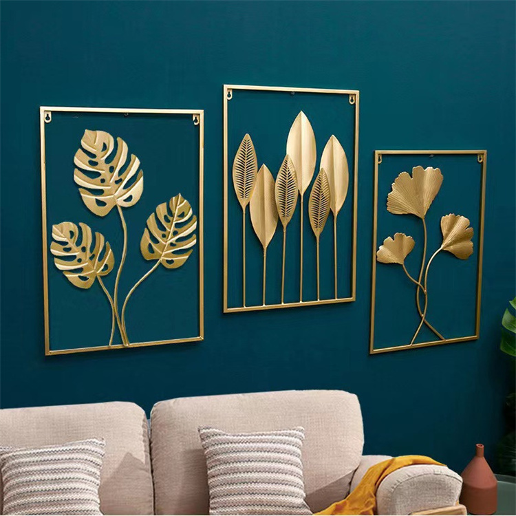 Wrought Iron Golden Wall Mounted Home Decor Frame Art Luxurious Framed Metal Flowers Hanging Wall Art Decor