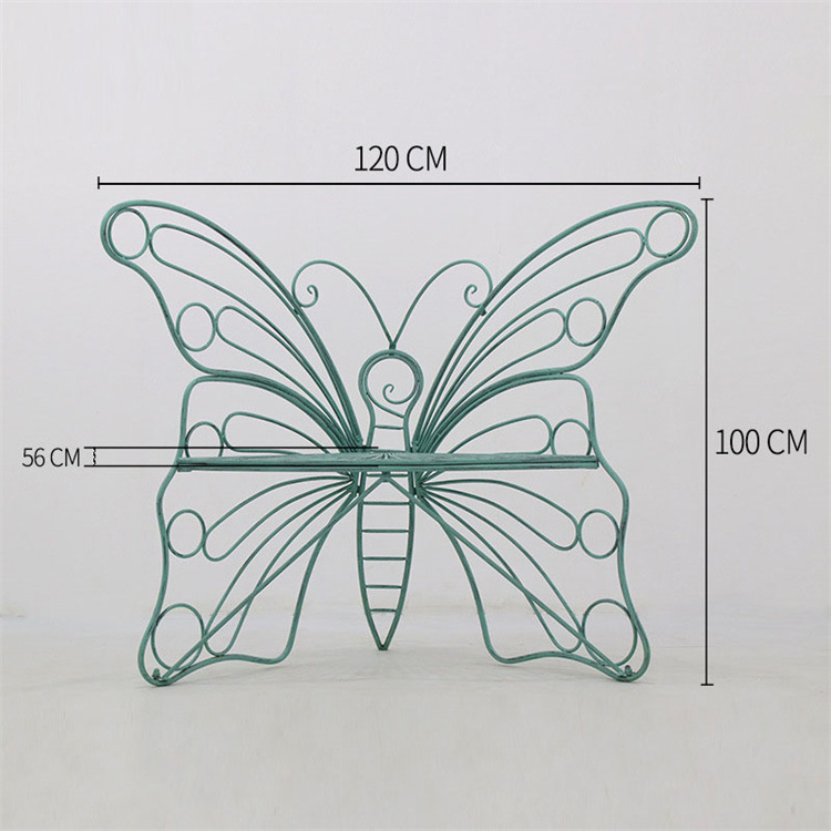 Modern Style Wrought Iron Garden Bench Anti Rust Outdoor Double Seat Butterfly Garden Chair