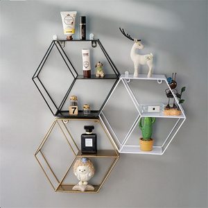 Hexagon Round Metal Wall Mounted Shelves For Home Decoration Modern Metal Wall Shelf Decoration