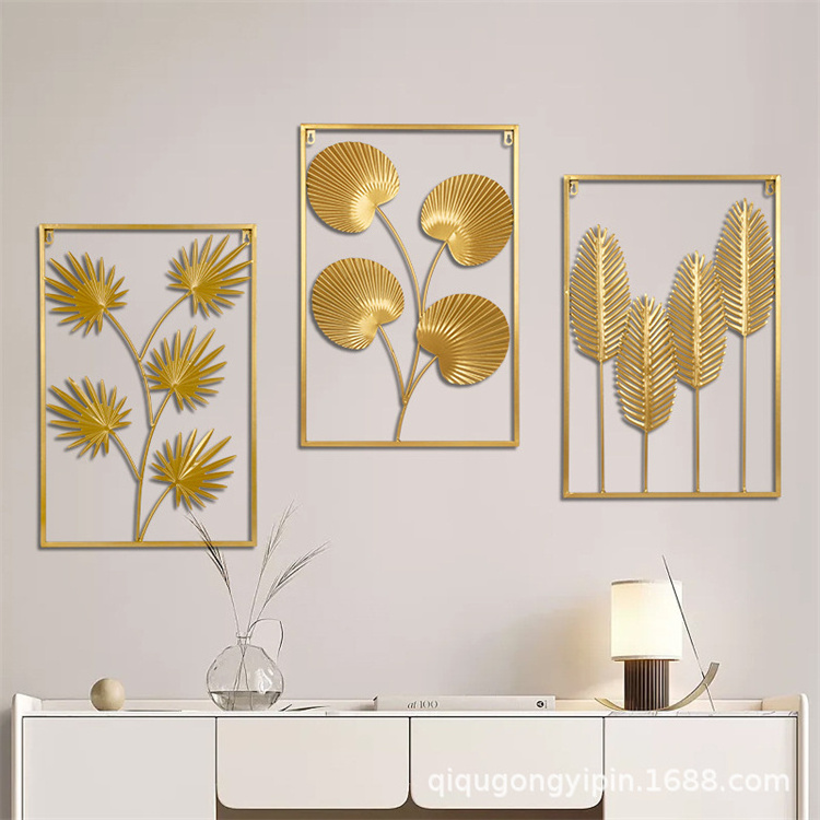 Wrought Iron Golden Wall Mounted Home Decor Frame Art Luxurious Framed Metal Flowers Hanging Wall Art Decor