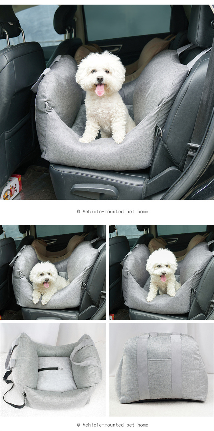 Small Pet Portable Car Seat Pet Booster Seat Dog Bed Travel Safety Car Carrier with Side Pocket Storage Removable and Washable