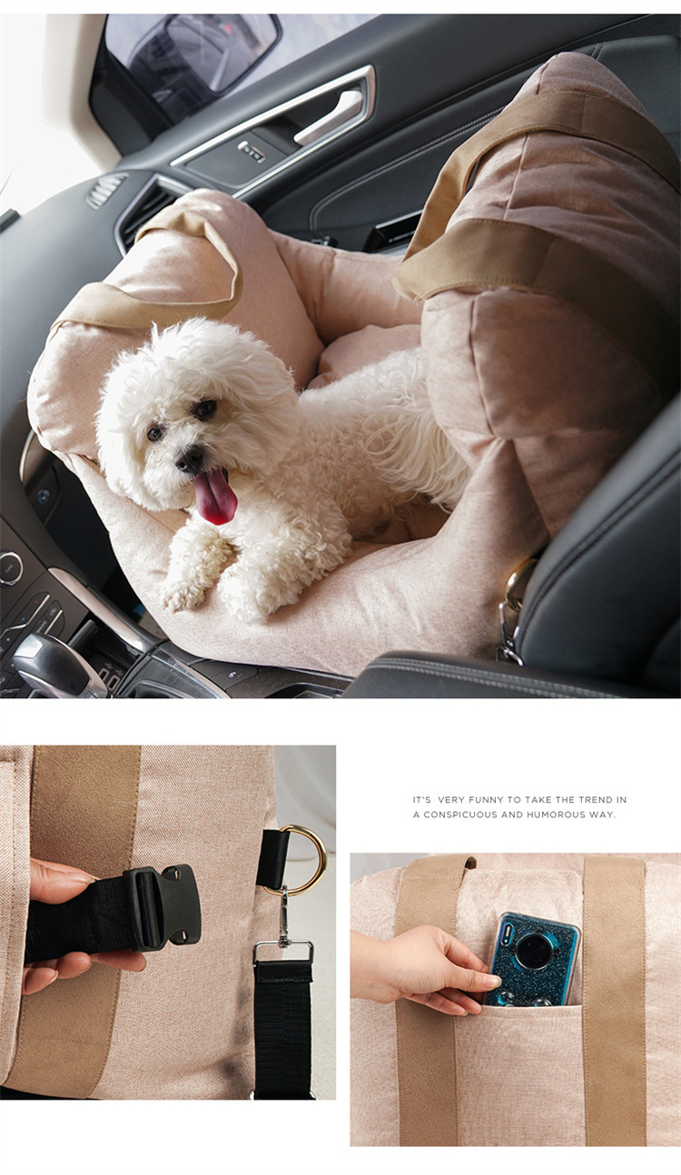 Small Pet Portable Car Seat Pet Booster Seat Dog Bed Travel Safety Car Carrier with Side Pocket Storage Removable and Washable