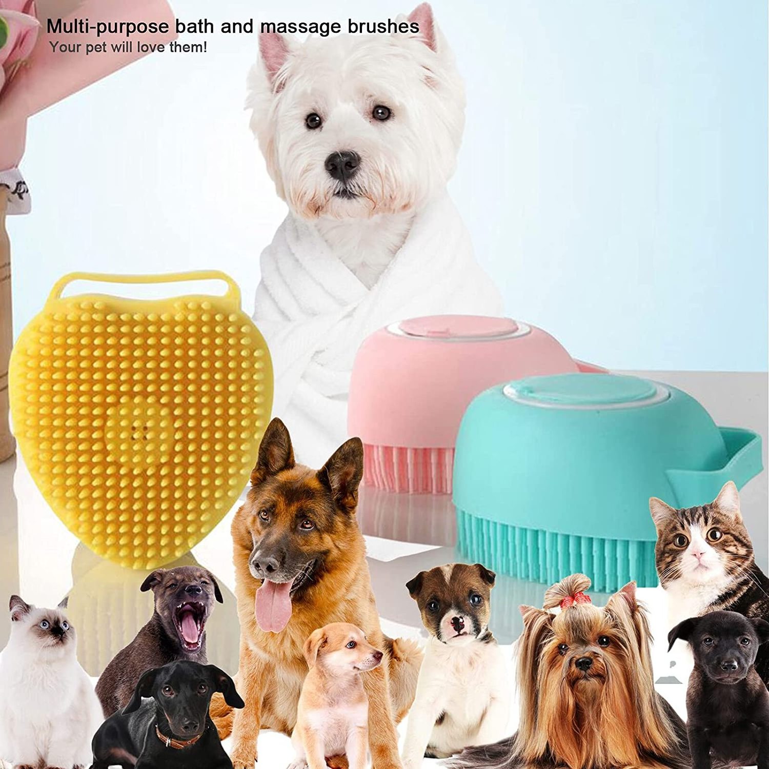 Soft Pet Dog Grooming deshedding hair brush Silicone Shower Bath Body Brush with Shampoo Dispenser