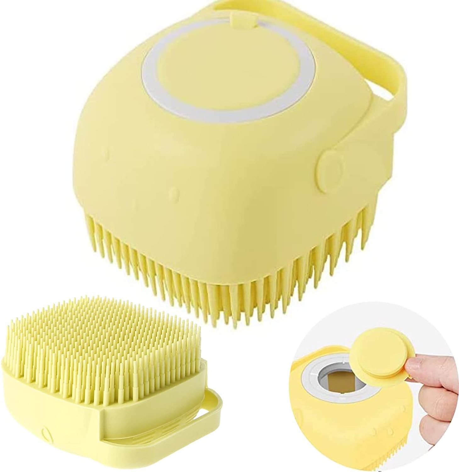 Soft Pet Dog Grooming deshedding hair brush Silicone Shower Bath Body Brush with Shampoo Dispenser