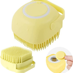 Soft Pet Dog Grooming deshedding hair brush Silicone Shower Bath Body Brush with Shampoo Dispenser