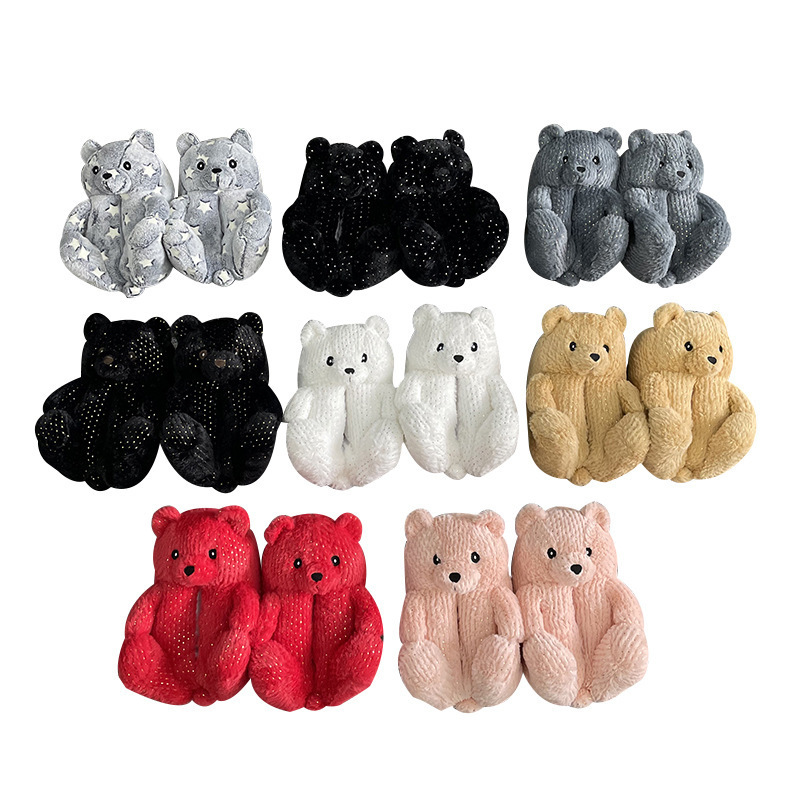 Plush Women Slippers Warm Fur Shoes Slides Cute Teddy Bear Slippers