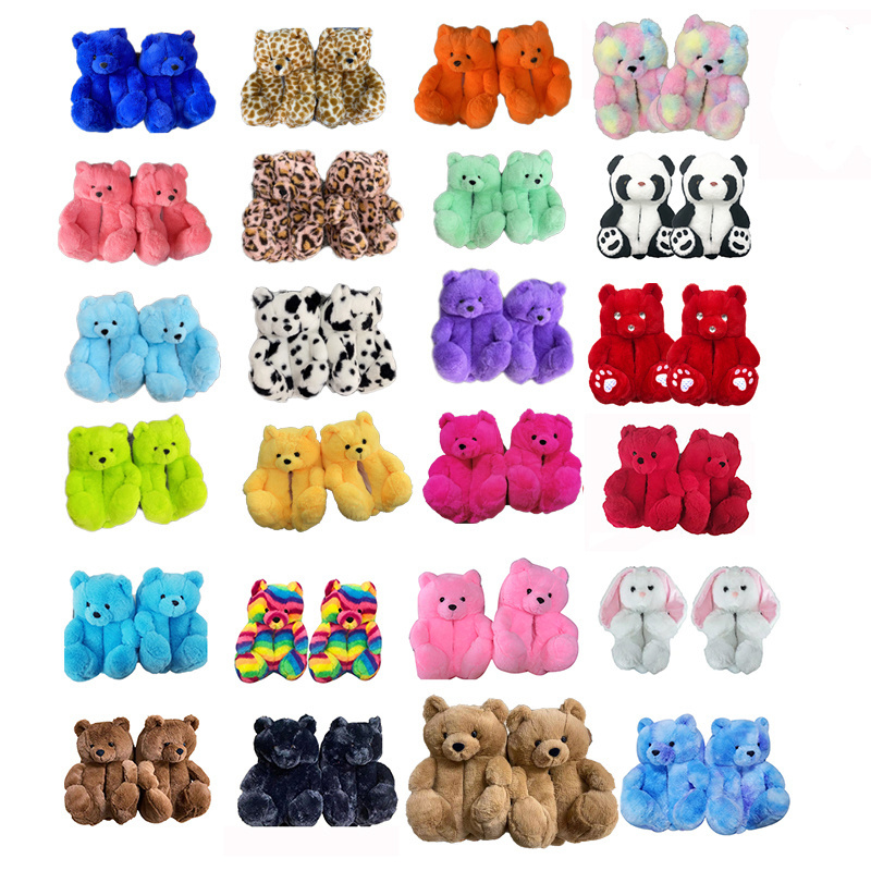 Plush Women Slippers Warm Fur Shoes Slides Cute Teddy Bear Slippers