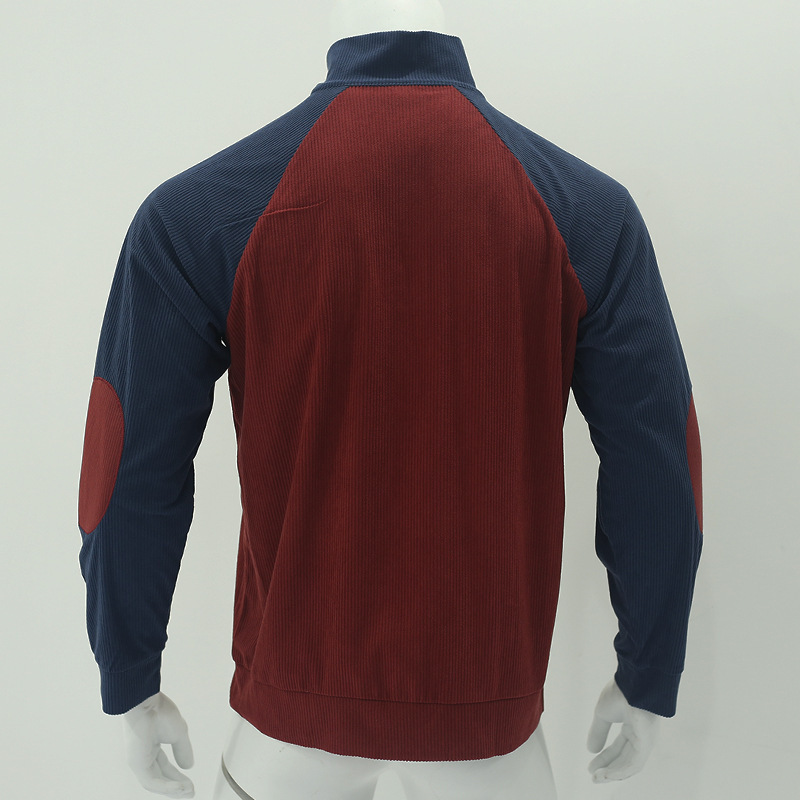 Men Corduroy Shirt Lapel Collar Pullover Mock Neck Long Sleeve Elbow Patches Sweaters Polo Sweatshirts