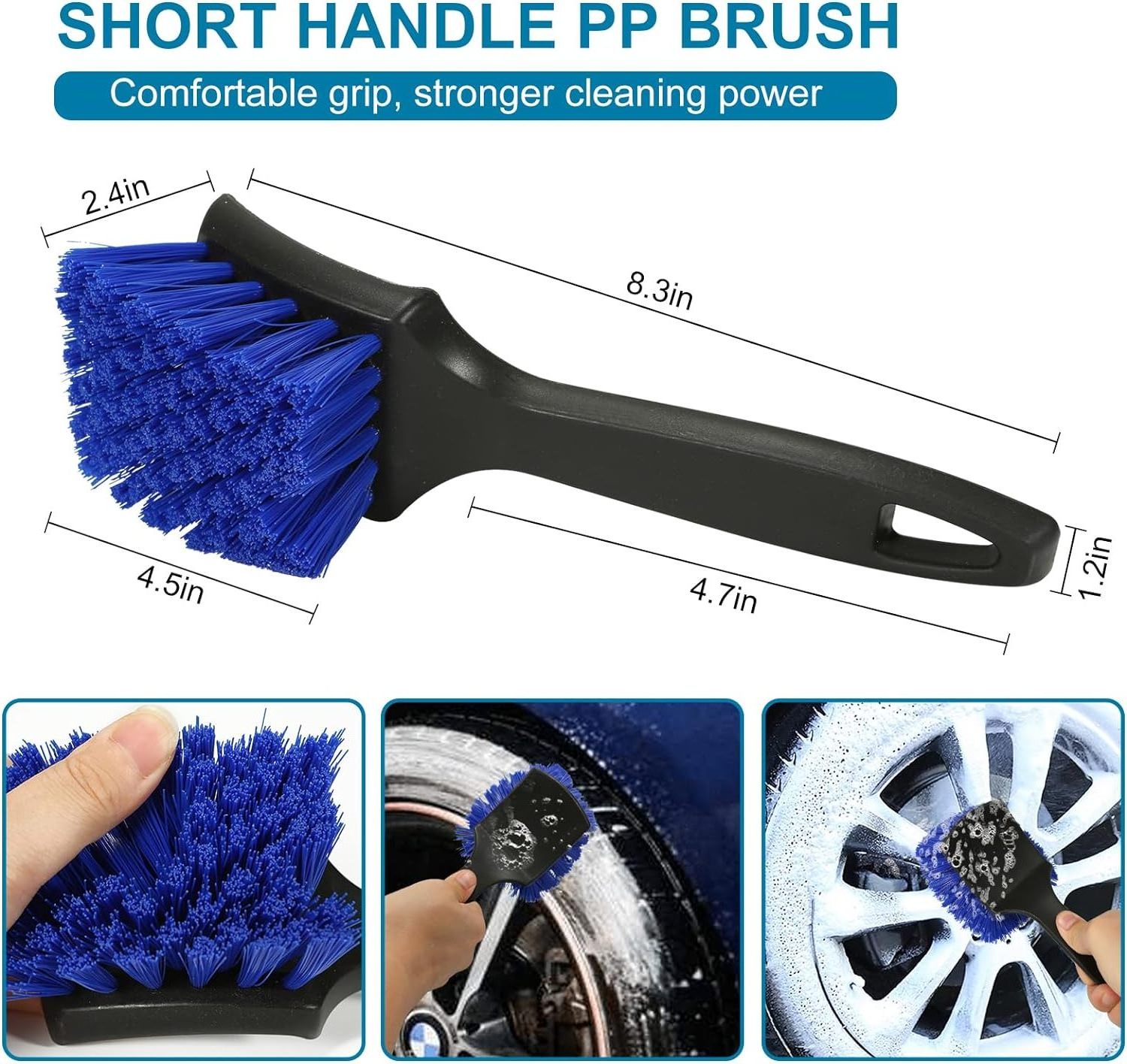 Nylon Tire Brush, Stiff Bristle Wheel Cleaning Tool, Car Floormat Scrub Brushes, Long Handled Detail Brush for Auto Detailing