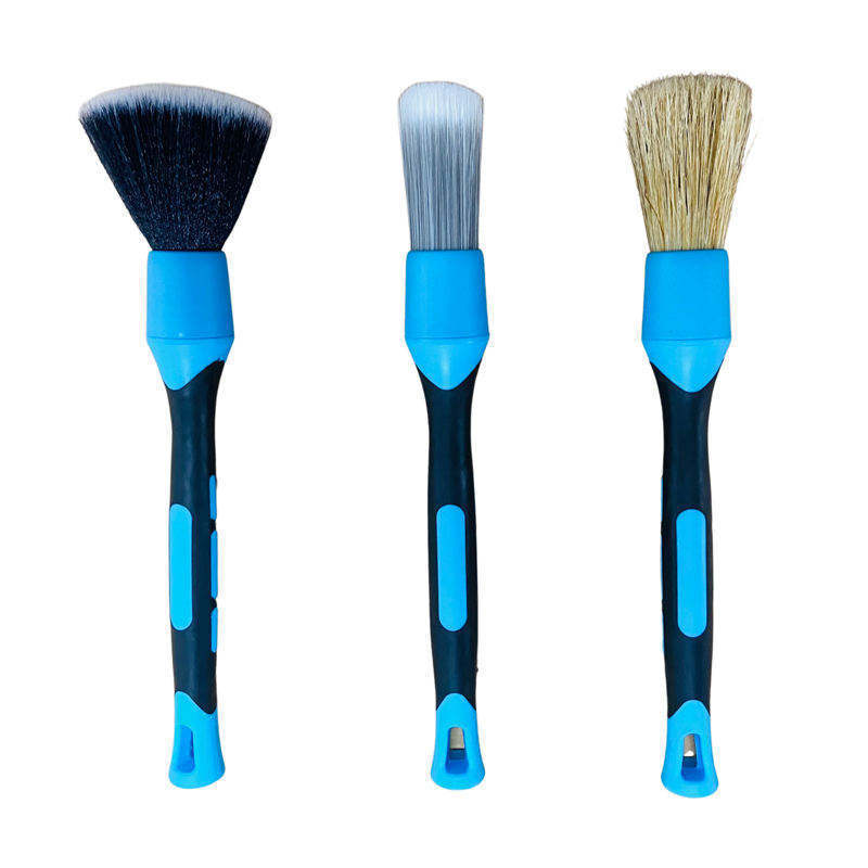 High Quality Car Engine Care Cleaning Detail Wood Brush Kit 3 Pcs Car Detailing Brush Kit With Long Handle