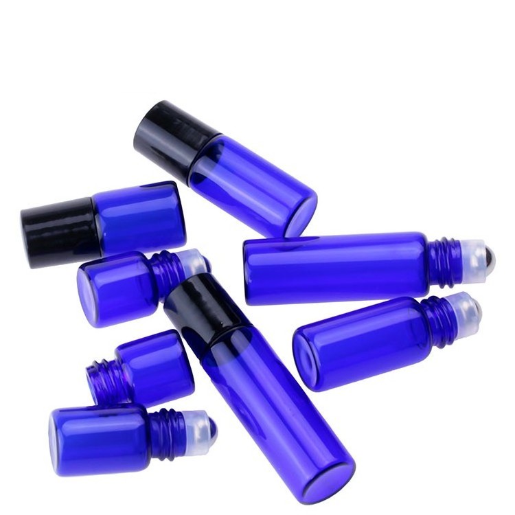 3ml 5ml 10ml Roll On Bottle Essential Oil blue Glass Roller Perfume Bottle with silver lid